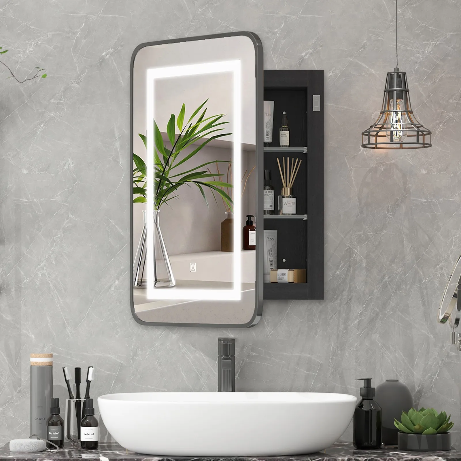 

Bathroom Lighted Medicine Cabinet Recessed 3-Color LED Medicine Cabinet Mirror