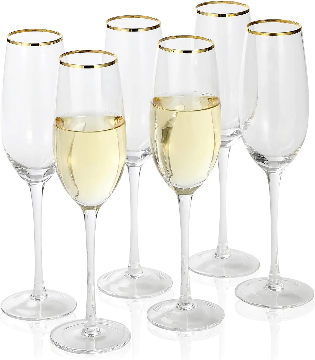

Set of 6 Hand Blown Champagne Glasses, 8 oz Crystal Square Flutes for Prosecco, Mimosas - Dishwasher Safe, Contemporary Stemmed