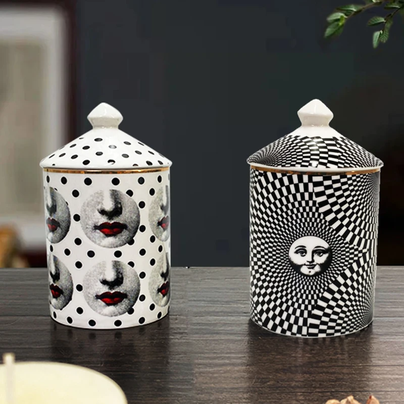 European Ceramic Storage Jar Black and White Art Decoration Hanging Plate Household Jewelry Cosmetics Scented Candle Storage Jar