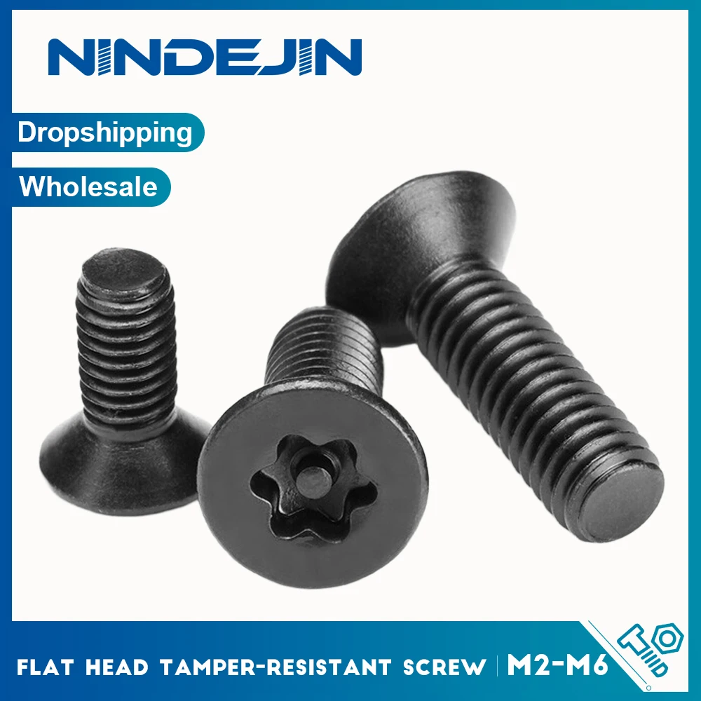 NINDEJIN Torx Pin-in Flat Head Anti Theft Screw Black 304 SUS M2-M8 CSK Head Tamper-proof Security Screw for License Plate