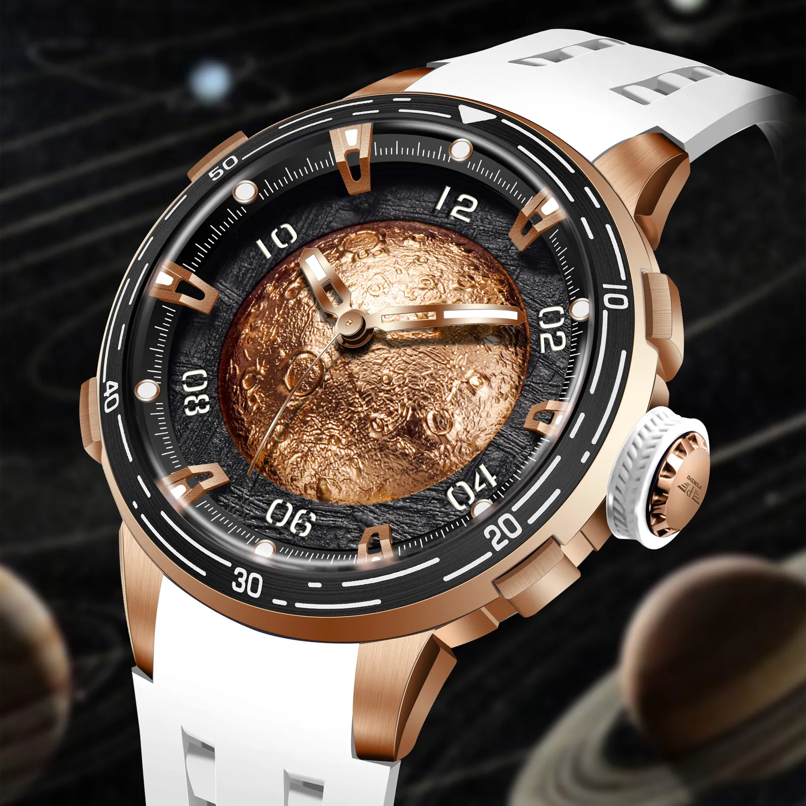 PINDU Astronomy Automatic Watches for men,Miyota 8215 Movement,Solar System Earth, Moon, Sun, Jupiter, Mars, Mercury ,Mechanica