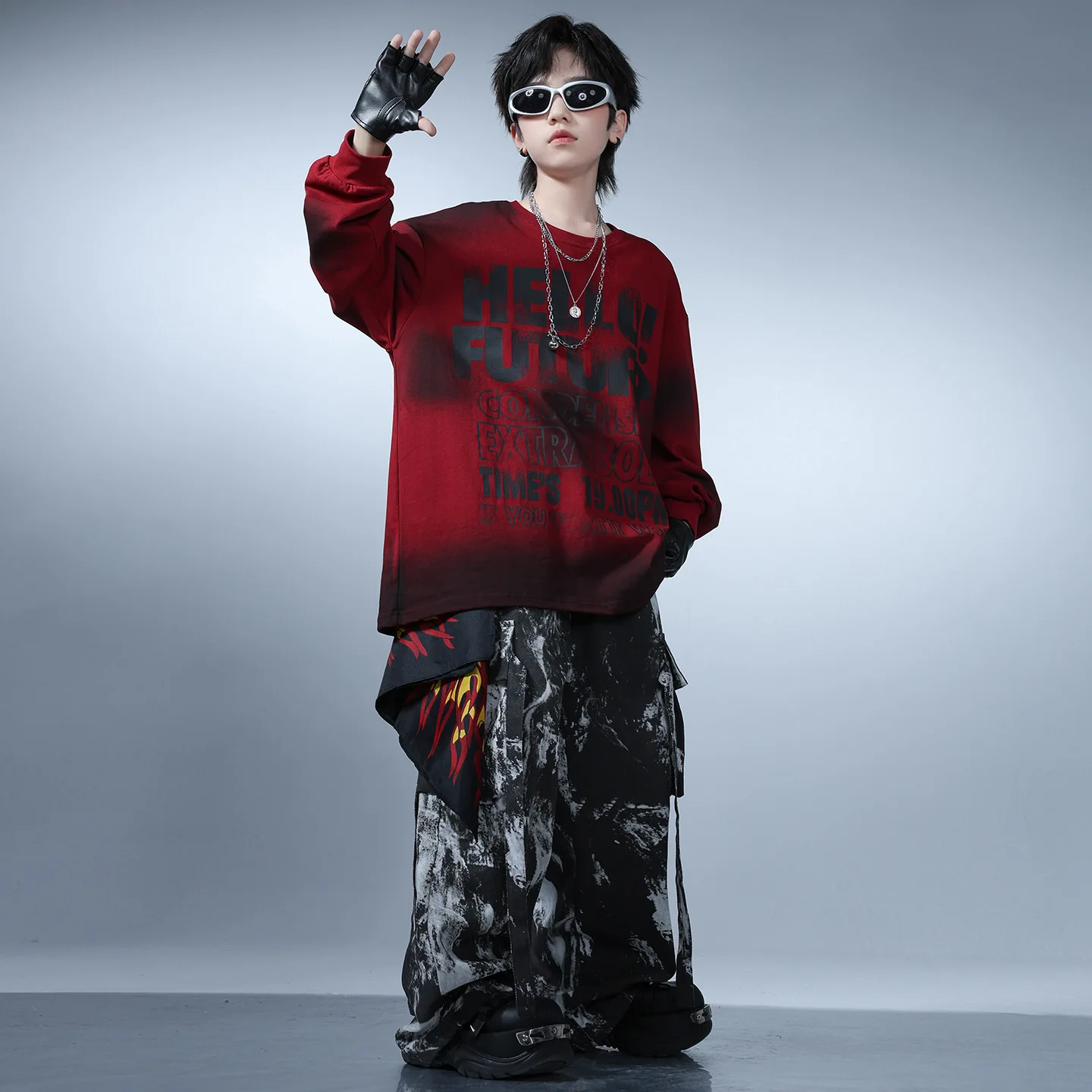 Kind Kpop Hip Hop Kleidung Rote Buchstaben Sweatshirt Casual Strap Print Cargo Hosen für Mädchen Junge Street Dance Tragen Kostüme Kleidung