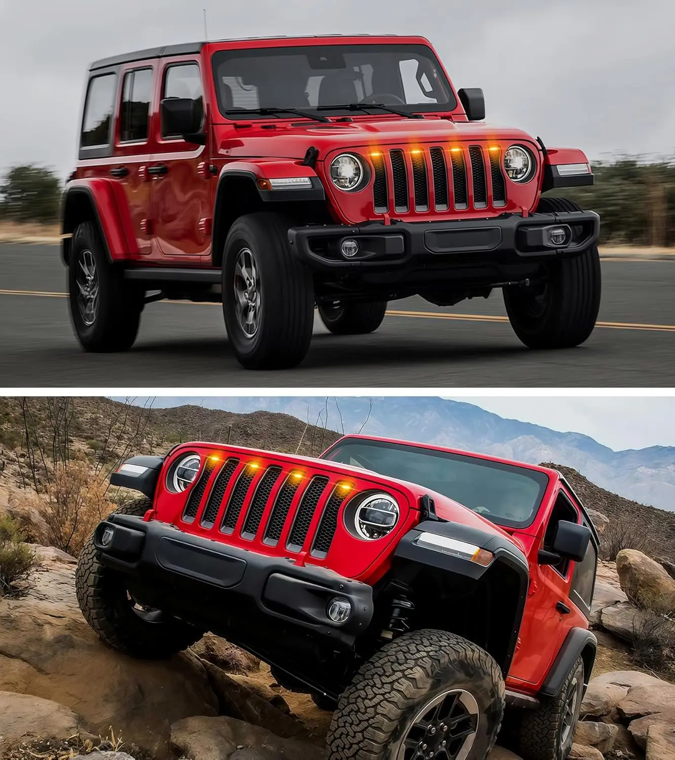 4Pcs/set Warm Led lights fit for 2018-2023 Jeep Wranger JL Jlu sport front Racing GrilleLED Grille Light Yellow Amber Lights