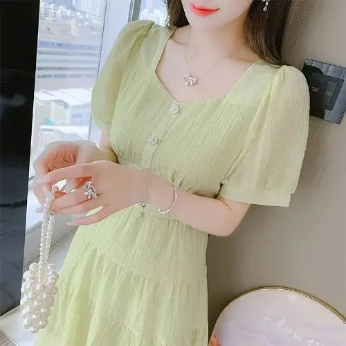 Robe trapèze en mousseline de soie pour femmes, manches courtes, Unique et belle, moulante à la taille et amincissante