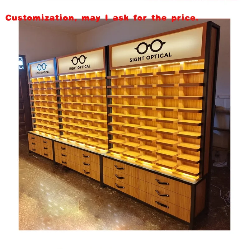 

custom.Wooden Optical Shop Counter Design Eyeglass Display Cabinet Display Rack With Storage Drawer Optical Display Cabinets