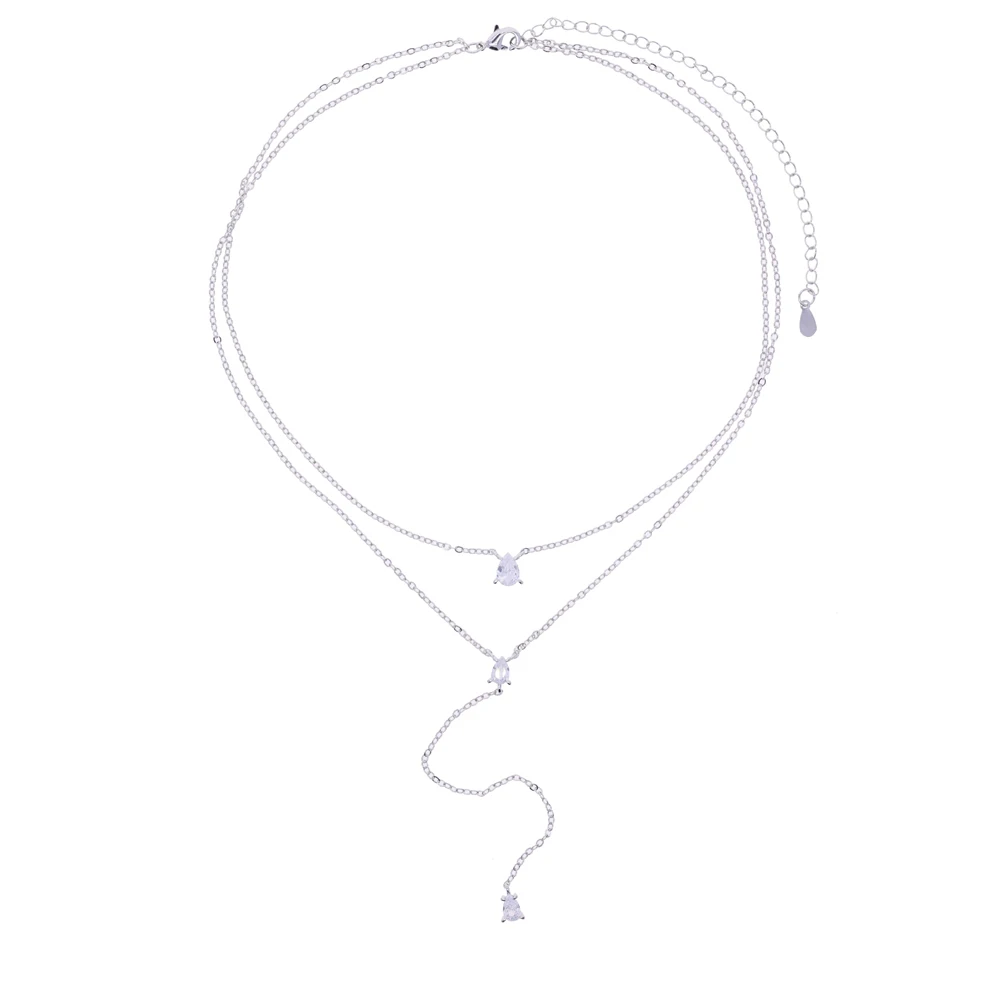 

2025 New High Quality Double Layered Long Chain Drop Necklaces for Women Simple Metal Geometric Tassel Choker Necklace Jewelry