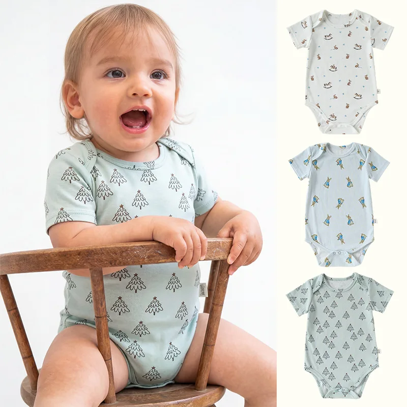 

Baby Girls Pure Cotton Bodysuit Newborn Cute Cartoon Print Short Sleeve Onesie Infant One-piece Rompers Toddler Summer Clothing