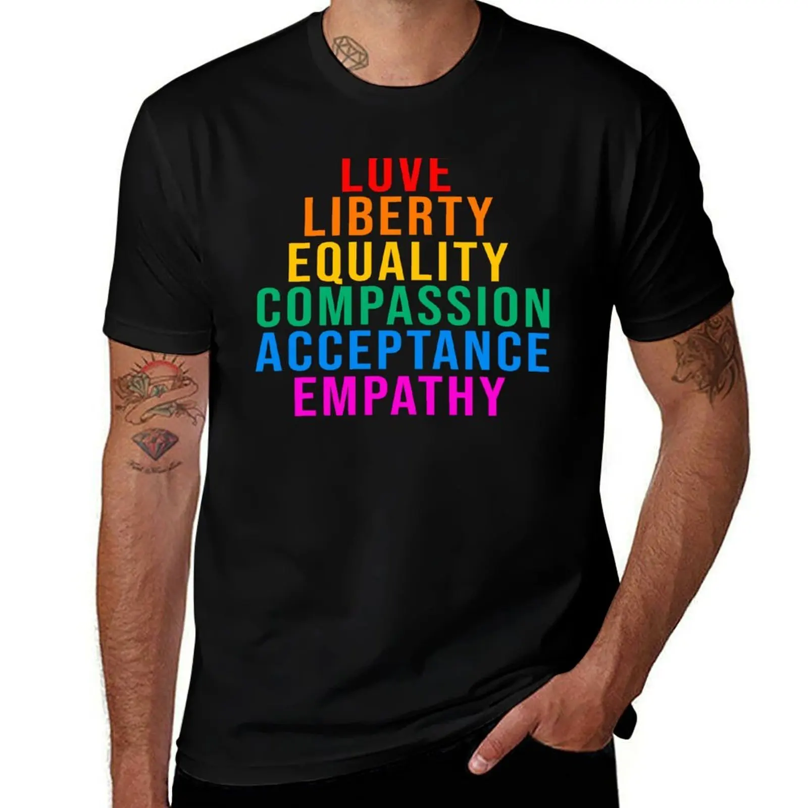 T-shirt Amour Liberté Égalité Compassion Acceptation Empathie, grande taille, coupe ample
