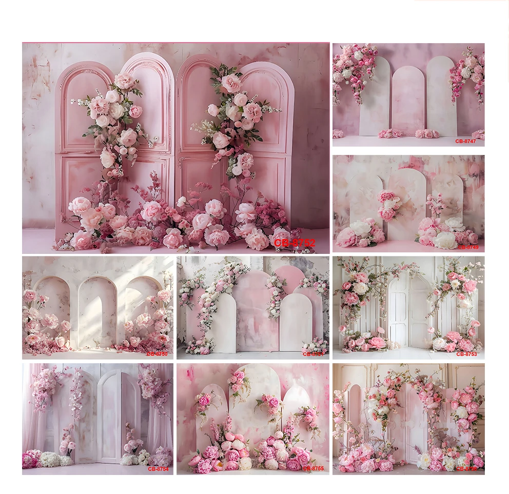 Photography Background Pink Peony Floral Panel White Room Adult Birthday Maternity Portrait Decor Backdrop Photo Studio