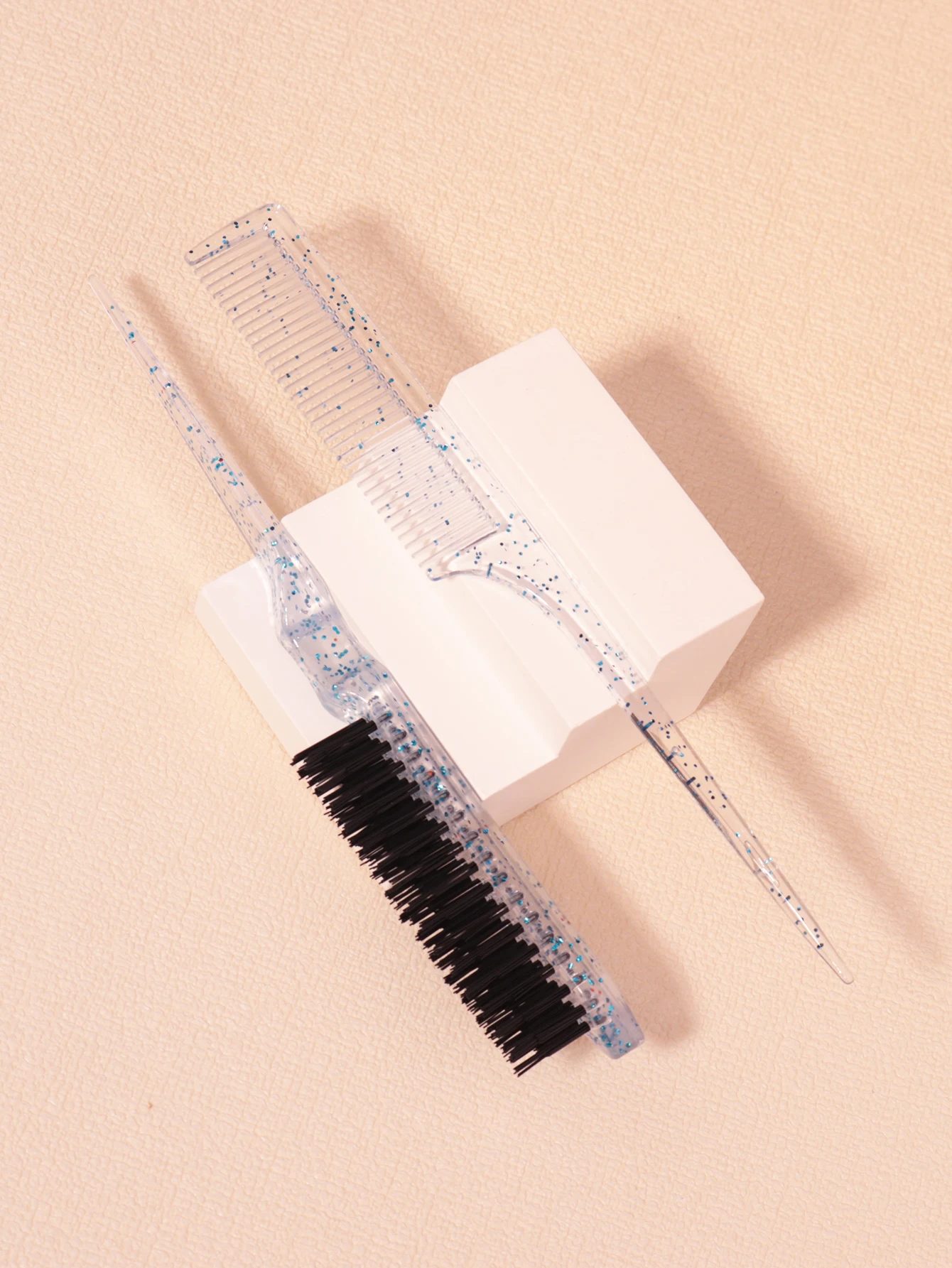 2 قطعة/المجموعة كريستال البلاستيك فرشاة شعر سميكة ومقاومة للحرارة ومجموعة مشط الشعر ذيل حصان مدببة خاصة للشعر المستعار الحقيقي #5