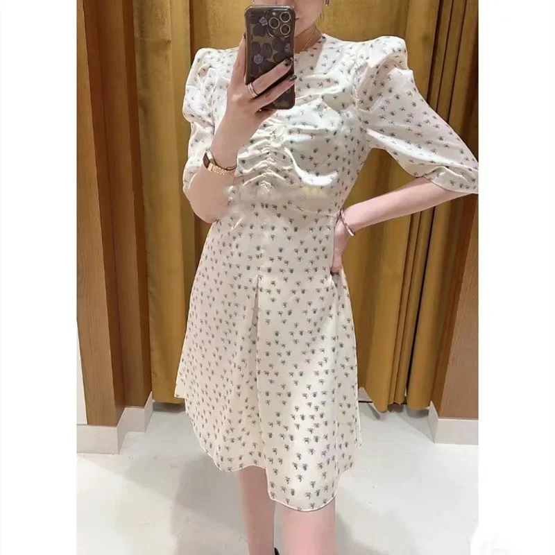 

2023 Summer Women New Mini Dress Half Sleeve Round Neck Slim Office Ladies Elegant Dress