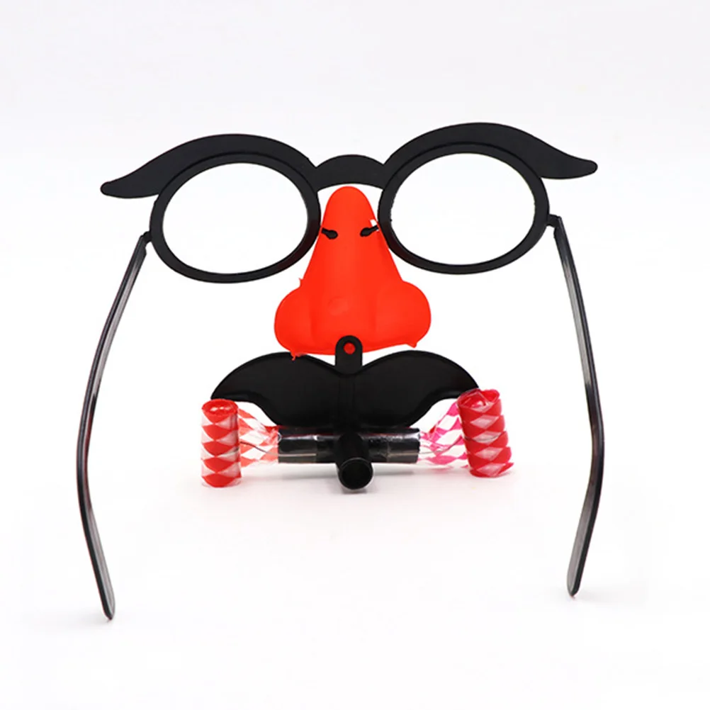 2pcs Funny Mustache Nose Glasses Whistle Prank Blowout Dragon Costume Round Frame Lightweight Eyebrow Gag Joke For