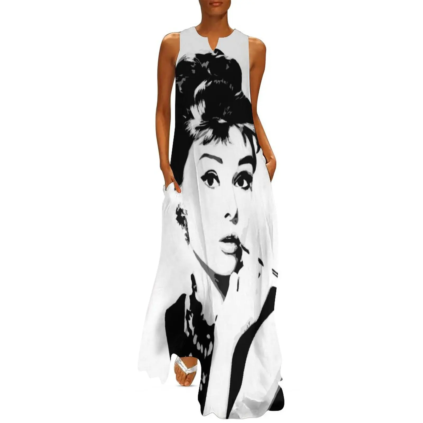 

Audrey Hepburn Portrait Art Long Dress Woman clothing Casual dresses Dresses gala Dress