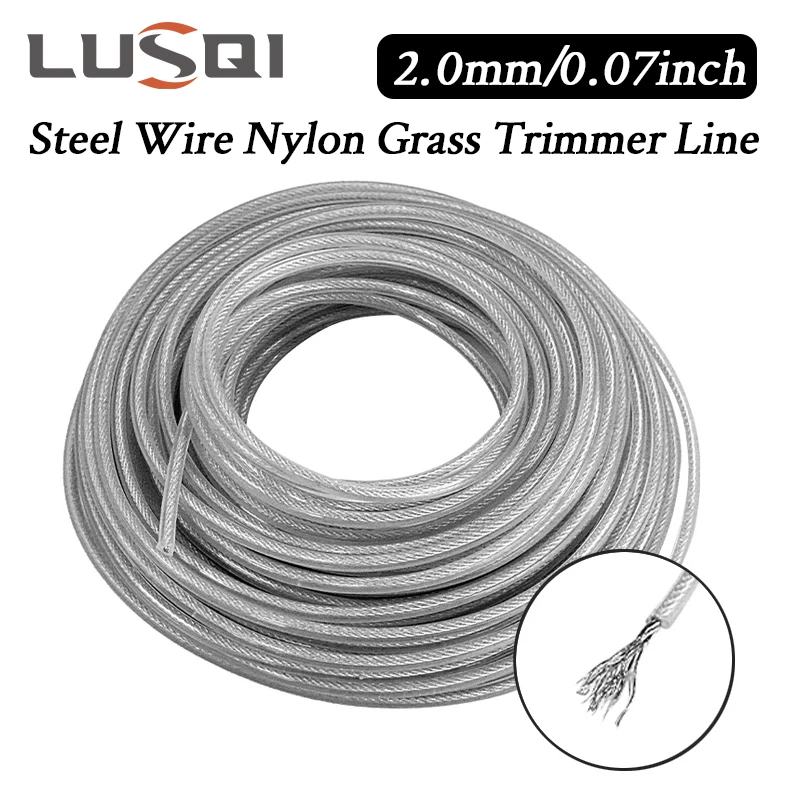 Lusqi-steel Wire Nylon Grass Trimmer Line Cortador de Escova Redonda Corda Trimmer Substituição Cortador de Grama mm x 5m 10m 15m