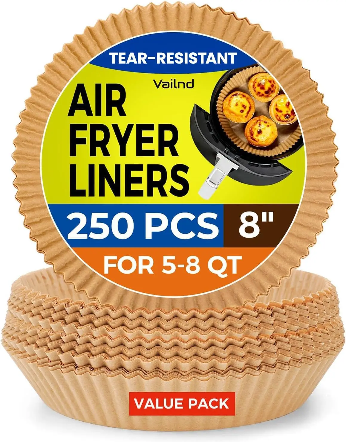 

250 Count 8 Inch Round Disposable Parchment Liners for Air Fryer and Oven Nonstick Leakproof Unbleached