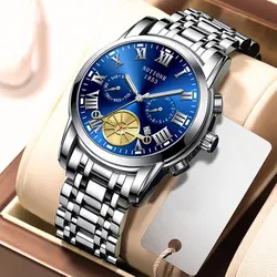 Luxury Fashion Mens Watches Luminous Waterproof Silver Stainless Steel Watch Men Date Calendar Business Quartz Wrist Watch