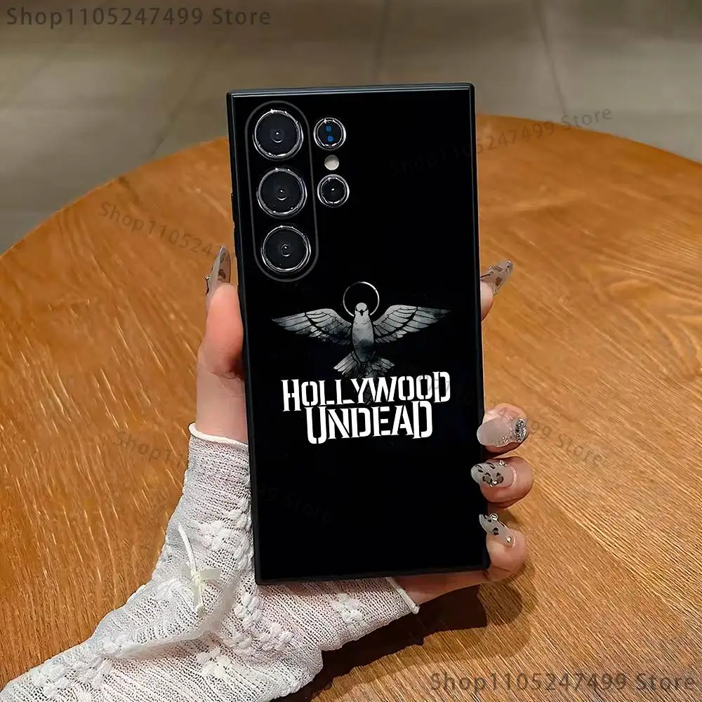 밴드 H-할리우드 U-언데드 폰 케이스 삼성 S 25,24,23,22,30,21,10,9,울트라,플러스,라이트,FE,4,5 G 블랙 소프트 케이스
