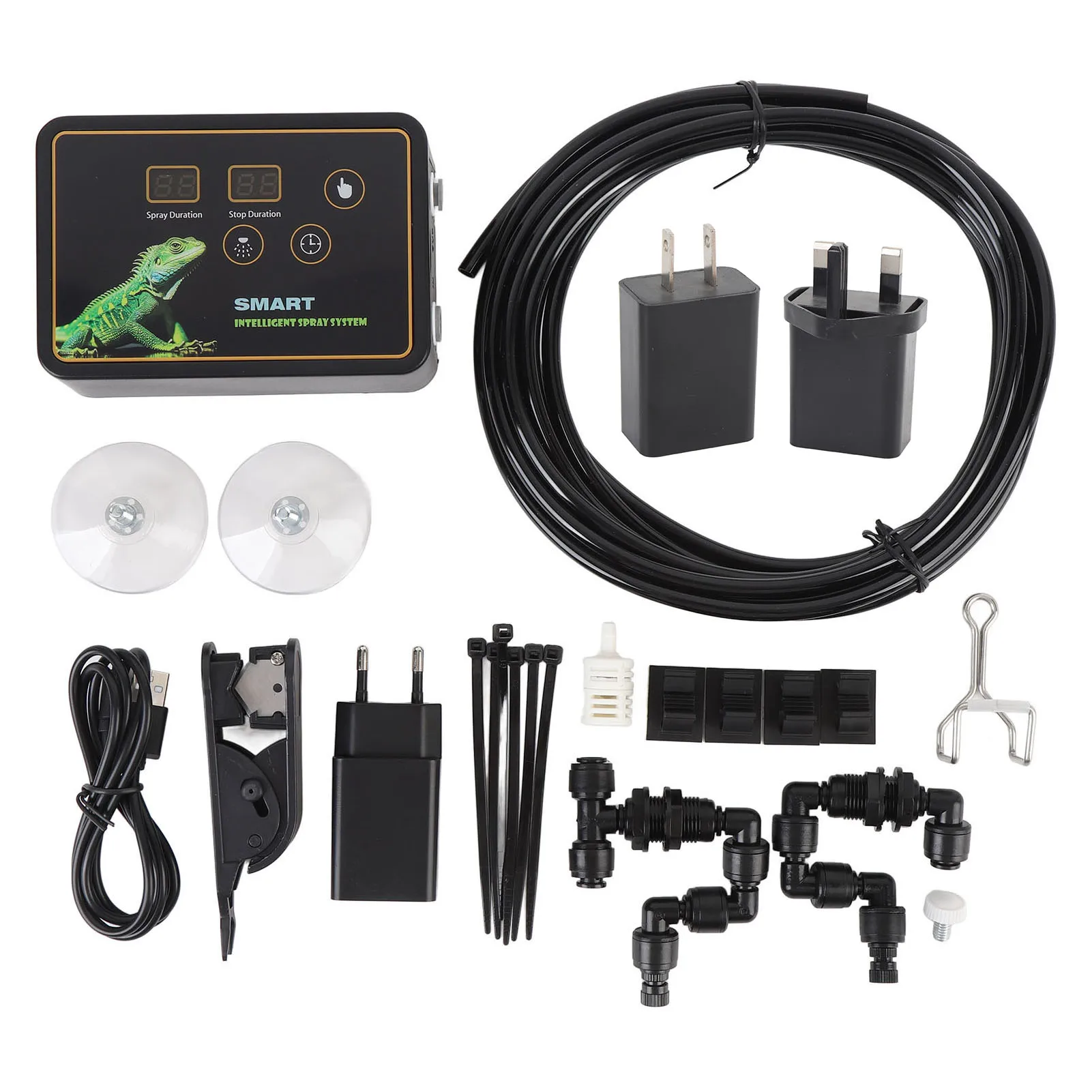 Rainforest Tank Timer Misting System Automatic Reptile Mister 360° Adjustable Nozzles Smart Timing Function Touch Controls