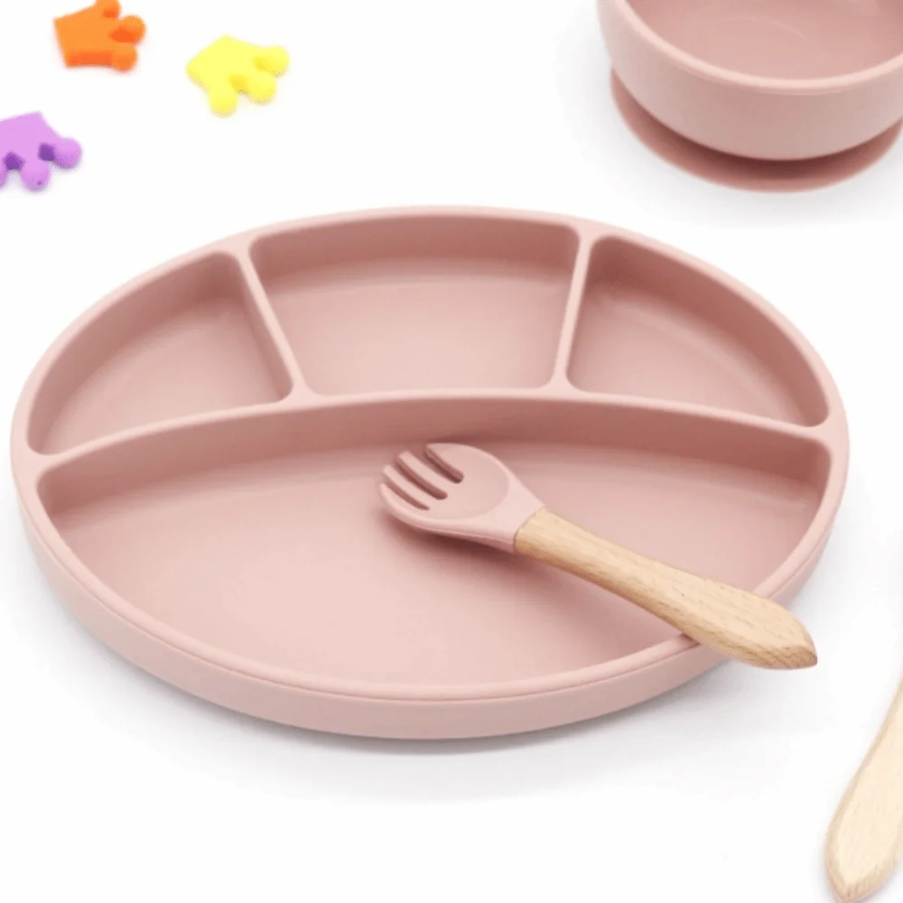 

Non-Slip Silicone Divided Plate BPA Free Kids Dishes Toddler Eating Plate Sturdy Lightweight Kids Feeding Plate Eating Training