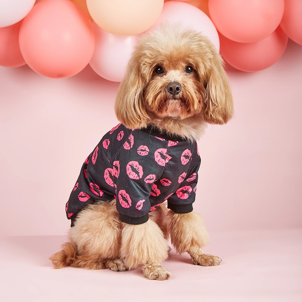 Fashion Dog Hoodie XO Valentine\'s Day Pet Clothes with Rose Pink Lips Patterns Cozy Breathable Hooded Dog Clothes Dogs Sweatshir