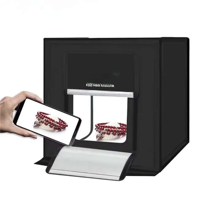 60* 60cm Photo Studio Light Box with 4-Color Background, 72W 3-Mode Light Folding Photography Softbox, Photography Tent Box