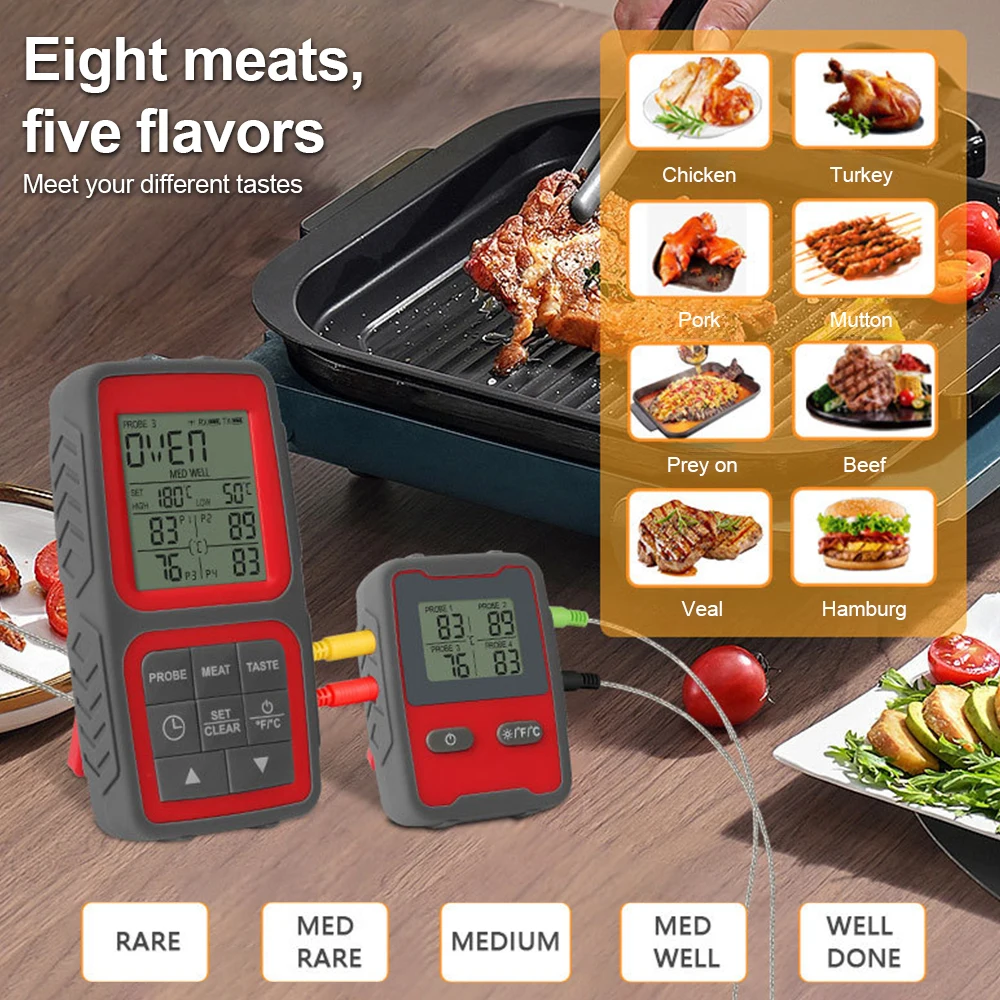Smart Meat Thermometer Digital Wireless with Dual Probes  Instant Read Magnetic Food Thermometer APP Control with Timing Alarm