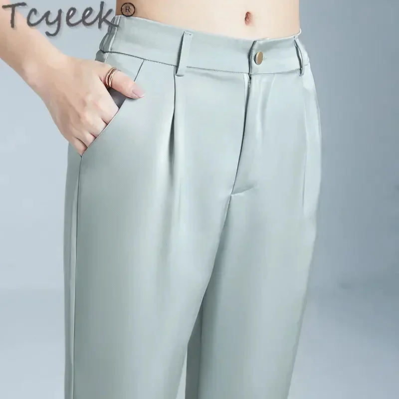 

95% Tcyeek Mulberry Silk Streetwear 2024 Summer Women Pants High Waist Woman Clothes Casual Wide-Leg Trousers Pantalones