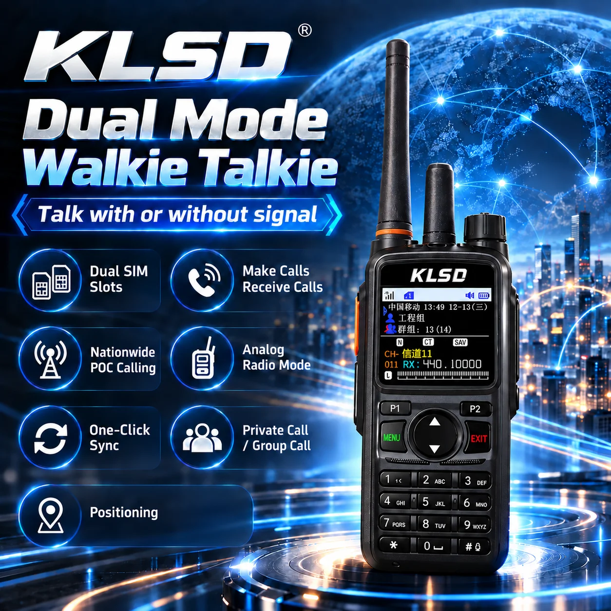 Dual Mode 4g Lte POC/Analog Walkie-Talkie Waterproof Global 5000km Logistics Firefighting Security Car Use FM Modulation
