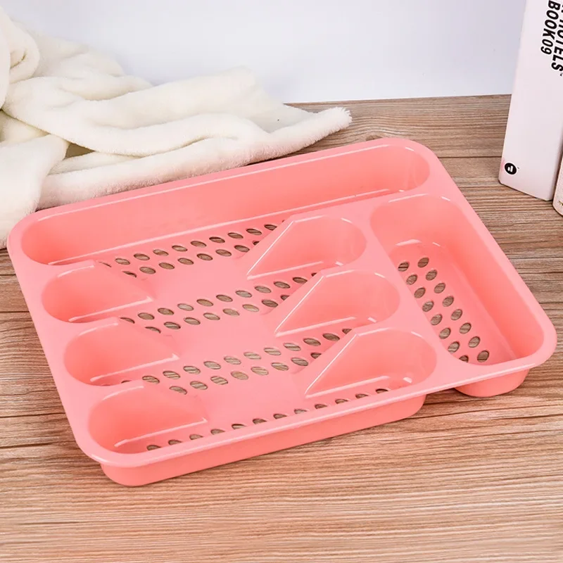 5 Compartments Cutlery Organizer Daily Drawer Divider Plastic Tray Rectangle Easy Clean Home Office Spoon Fork for Kitchen Drain