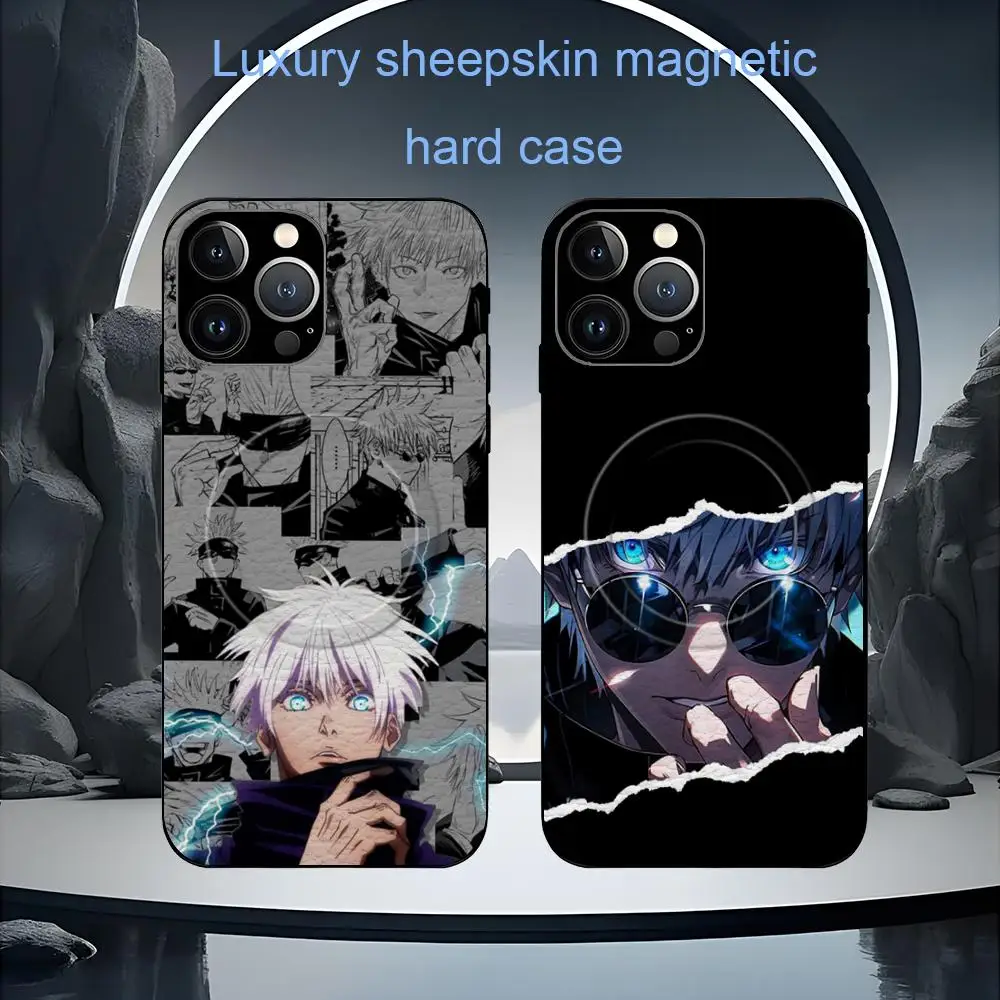 Coque de téléphone Jujutsu Kaisen Satoru Gojo pour iPhone 17 16 15 14 13 12 11 Plus Pro Max, luxe haut de gamme, en peau de mouton, compatible MagSafe