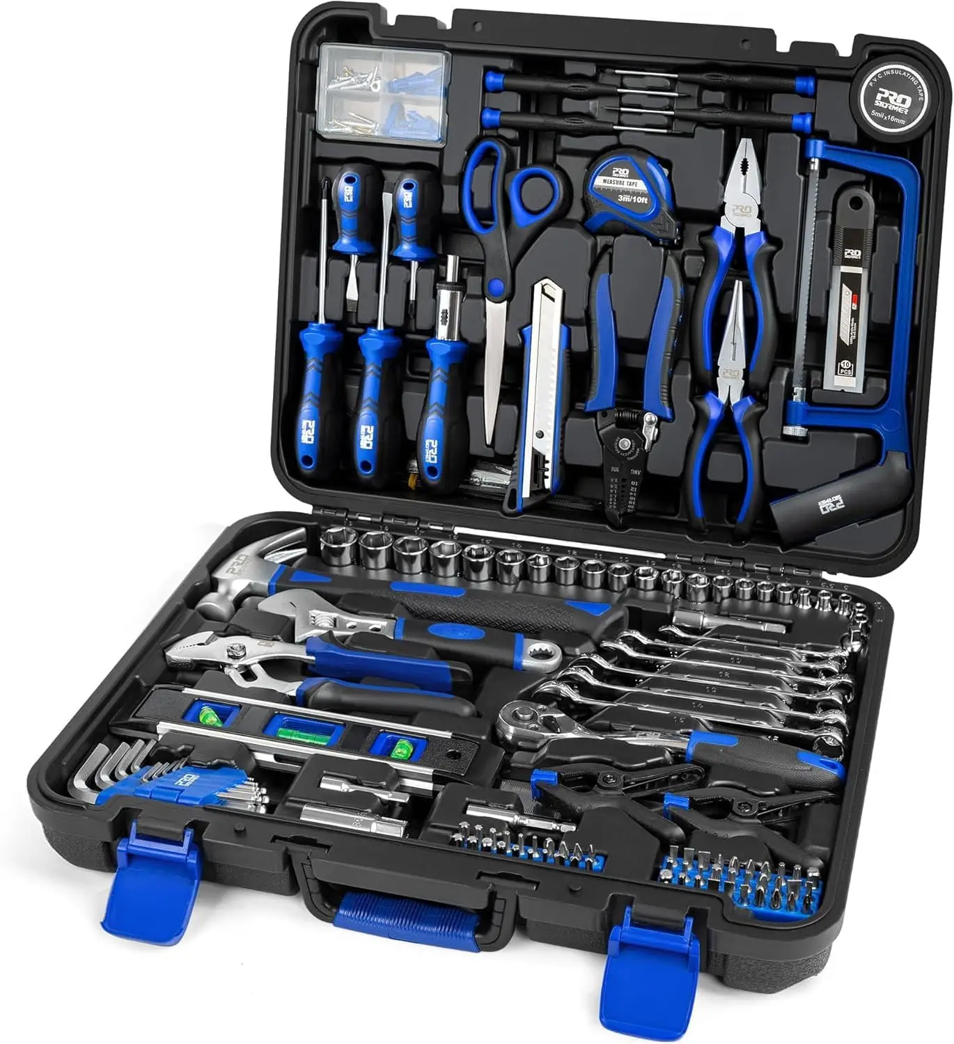 

259-Piece Tool Kit with Plastic Storage Box, Complete Repair Set for Home and Car Use (Blue)