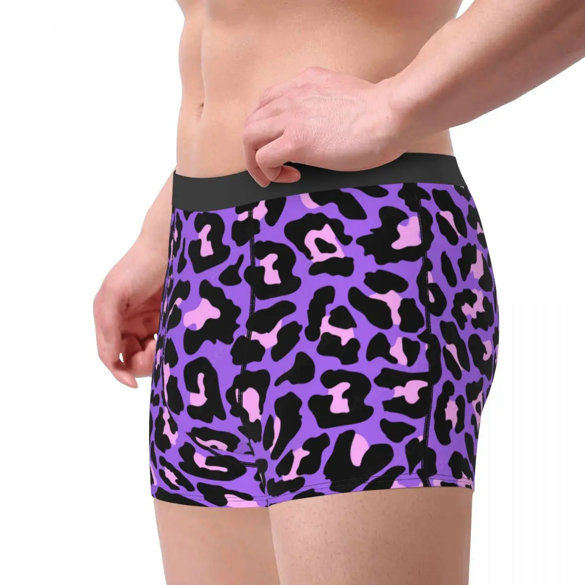 Custom Neon Purple And Pink Leopard Seamless Pattern Boxers Shorts Men Animal Cheetah Briefs Underwear Novelty Underpants