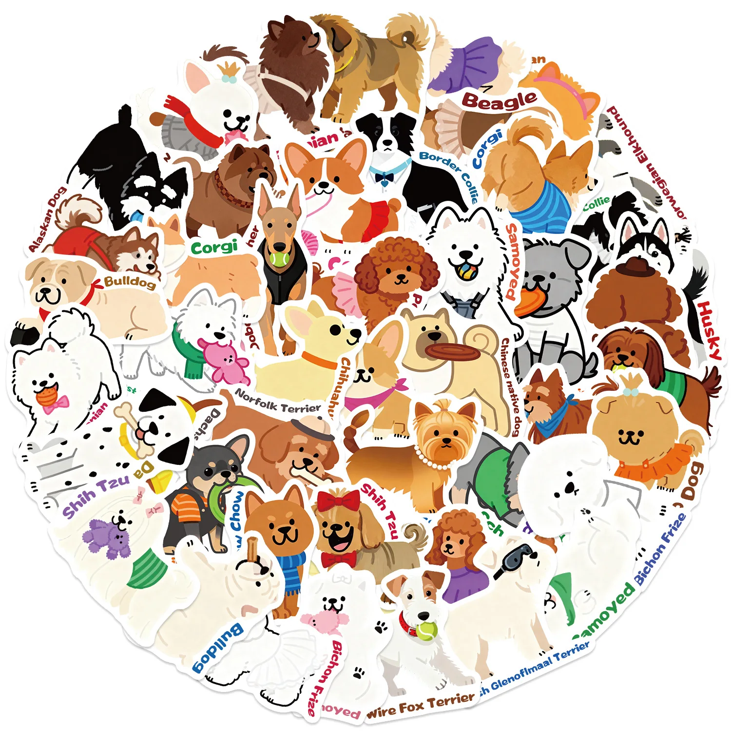 50 PCS Cartoon Dog Graffiti Stickers, Waterproof DIY Decals for Guitar Notebook Luggage Water Bottle Decor