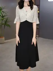 Fashionable and Fashionable Spliced dress for Summer New Commuter Slim Fit Slim Waist-hugging Mid-length Skirt