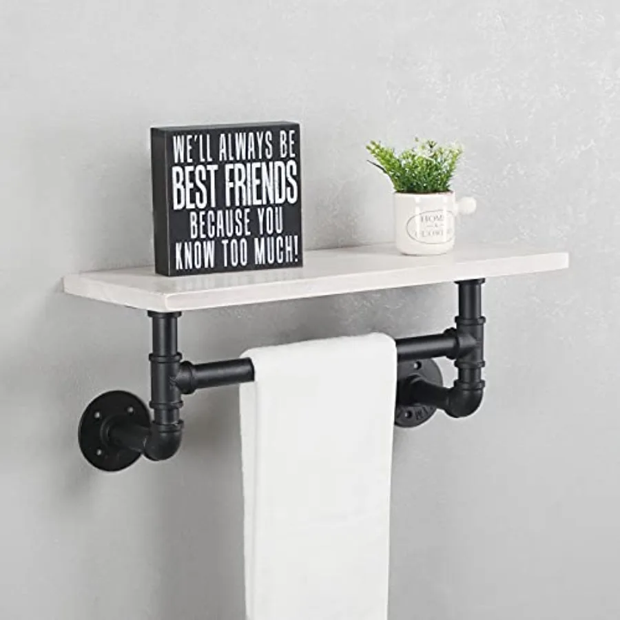 

Industrial Pipe Shelf Bathroom Shelves Wall Mounted19.6in Rustic Wood Shelf with Towel Bar 1 Tier Farmhouse Towel Rack Pipe She