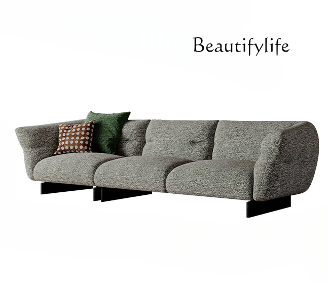 

French Cream Style Sofa Nordic Minimalism Straight Row Vintage Cotton and Linen Fabric Sofa