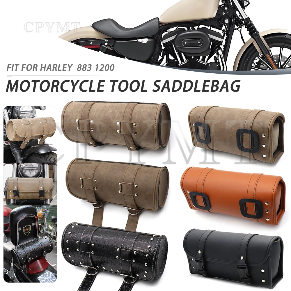 

Motorcycle Retro Front/Rear Fork Bags PU Leather Handlebar Roll Bag Waterproof Saddlebag Fit For Harley Sportster XL883 XL1200