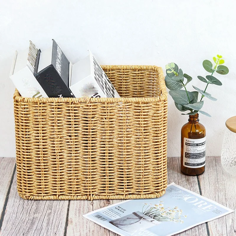 Storage Basket Hand-Woven Rattan Wicker Basket Desktop Organizing Box Various Item Arrangement Nesting Basket S