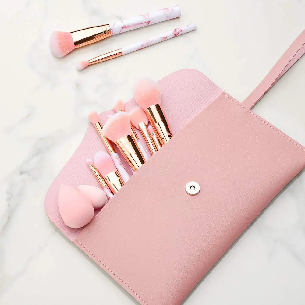 Makeup Brushes Professional 12Pcs Pink Marble Makeup Brush Set with Foundation Concealer Blush Eyeshadow Make Up Brushes Beauty