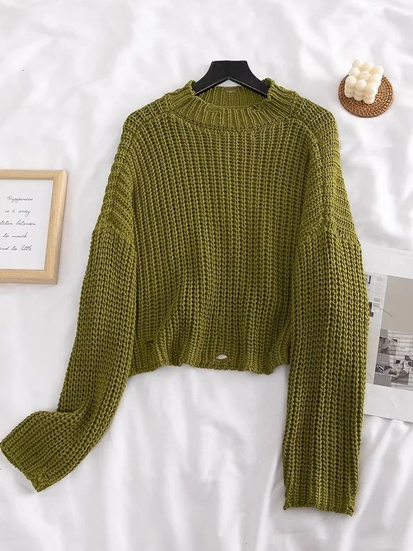 

Loose Knitted Sweater Women's Autumn Winter New Sle Hollow out Lazy Sle Top Coat Outerwear round Ne ort Length Polyes...