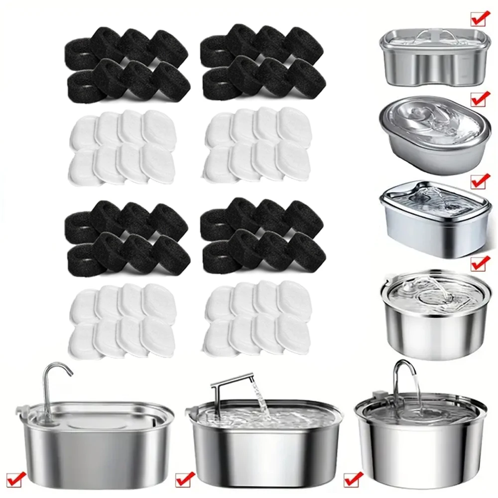 Filtre de remplacement automatique pour fontaine de chat, filtre à eau potable à charbon actif avec filtre en mousse éponge, 32 pièces 16 pièces 12 pièces