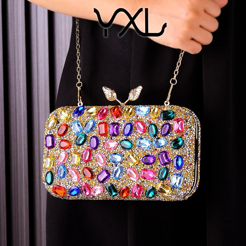 Diamond evening bag, colored resin diamond dress bag, European and American popular evening bag, high-end bag, party  bag