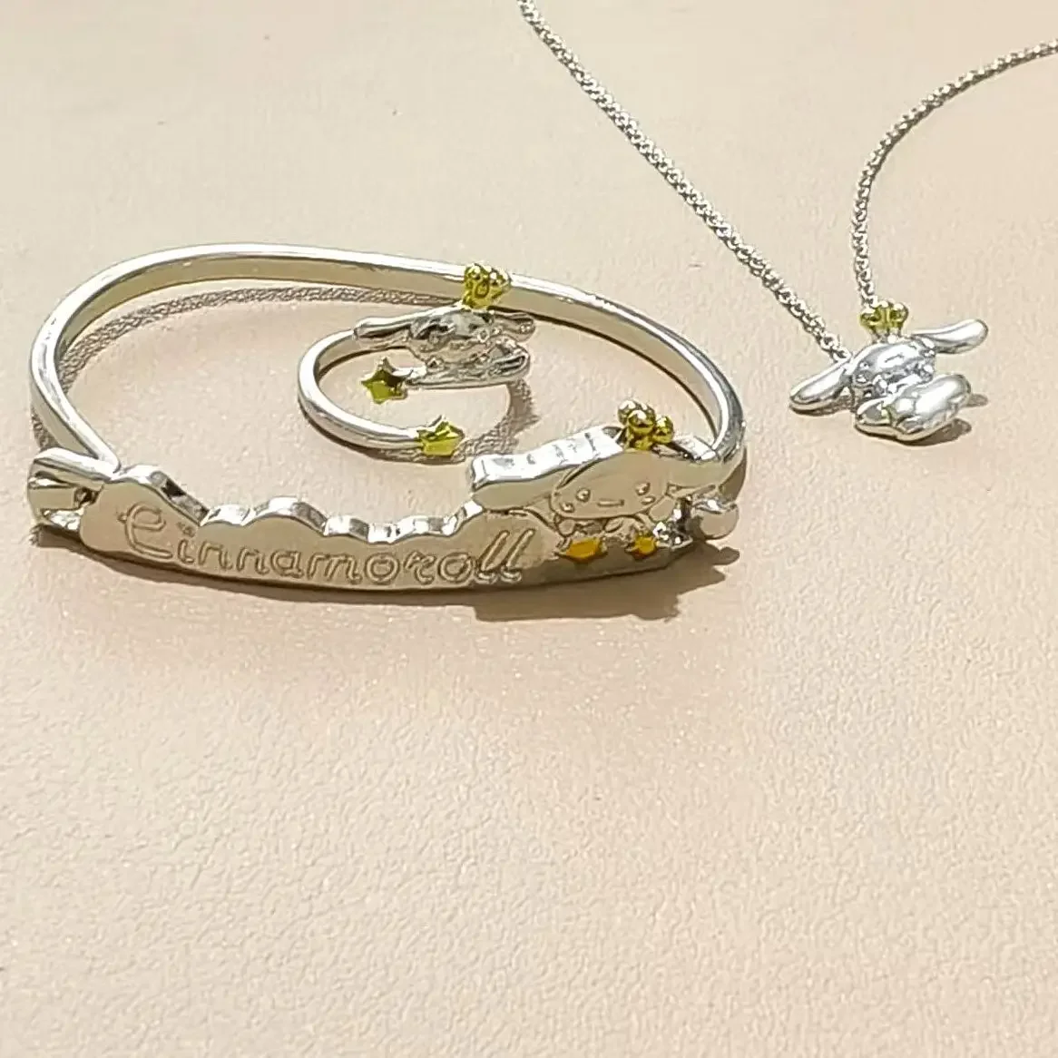 سانريو قلادة معدنية قابلة للتعديل حلقة مفتوحة سوار موضة فضية ذهبية اللون قابل للتعديل المفصل المشترك الكرتون مجوهرات هدايا