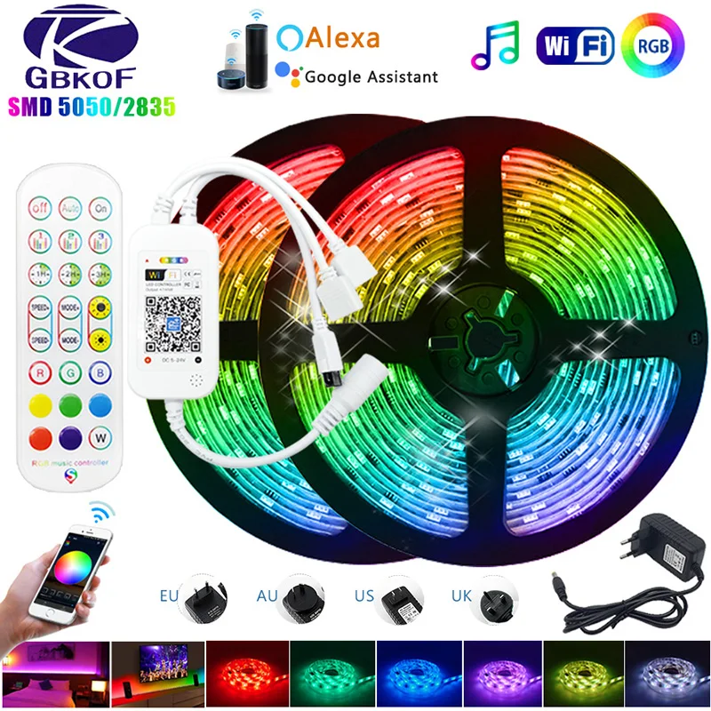 

Led Lights Strips Bluetooth 25M 30M 5050 Non-Waterproof WIFI RGB Flexible Tape Led Ribbon 5M 10M 15M 20M With Phone APP Control