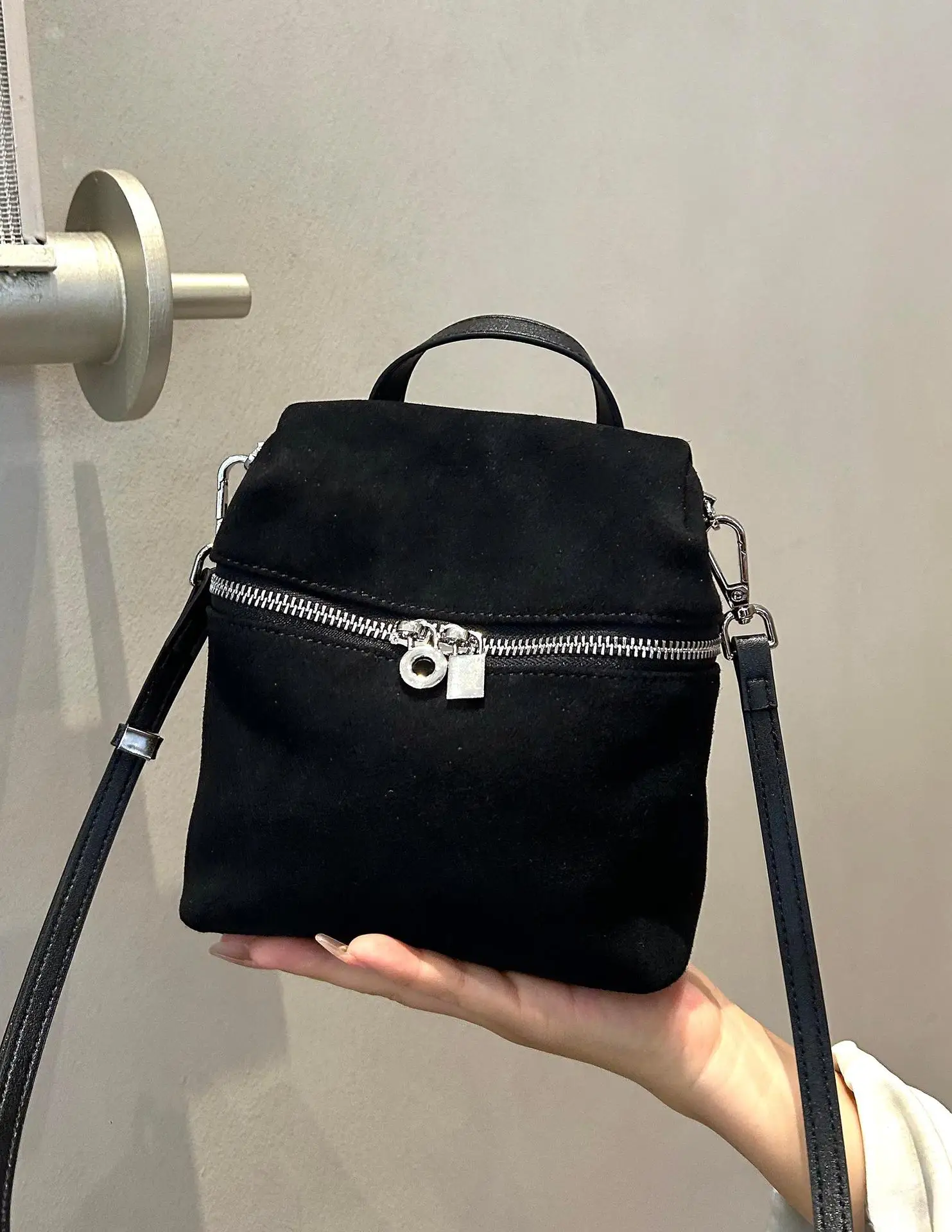 Mini Women Cross-body Bag Vintage Small Shoulder Bag Suede and Cow Leather Handbag