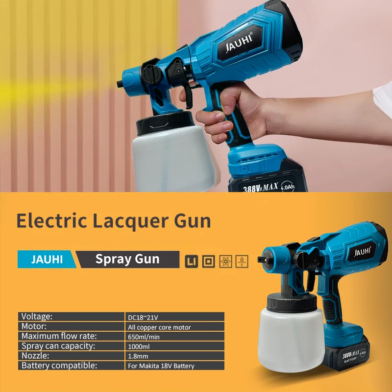 JAUHI 1500W 1000ML Cordless Electric Spray Gun with Battery Household Disinfection Sterilization Portable Paint Sprayer