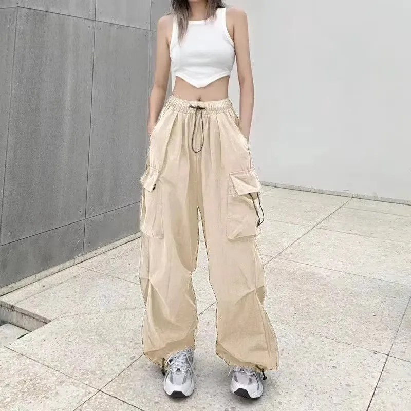 Pantaloni casual da lavoro retrò americani da donna estivi versatili gamba dritta appesa con sensazione di pantaloni alla caviglia pantaloni larghi a gamba larga