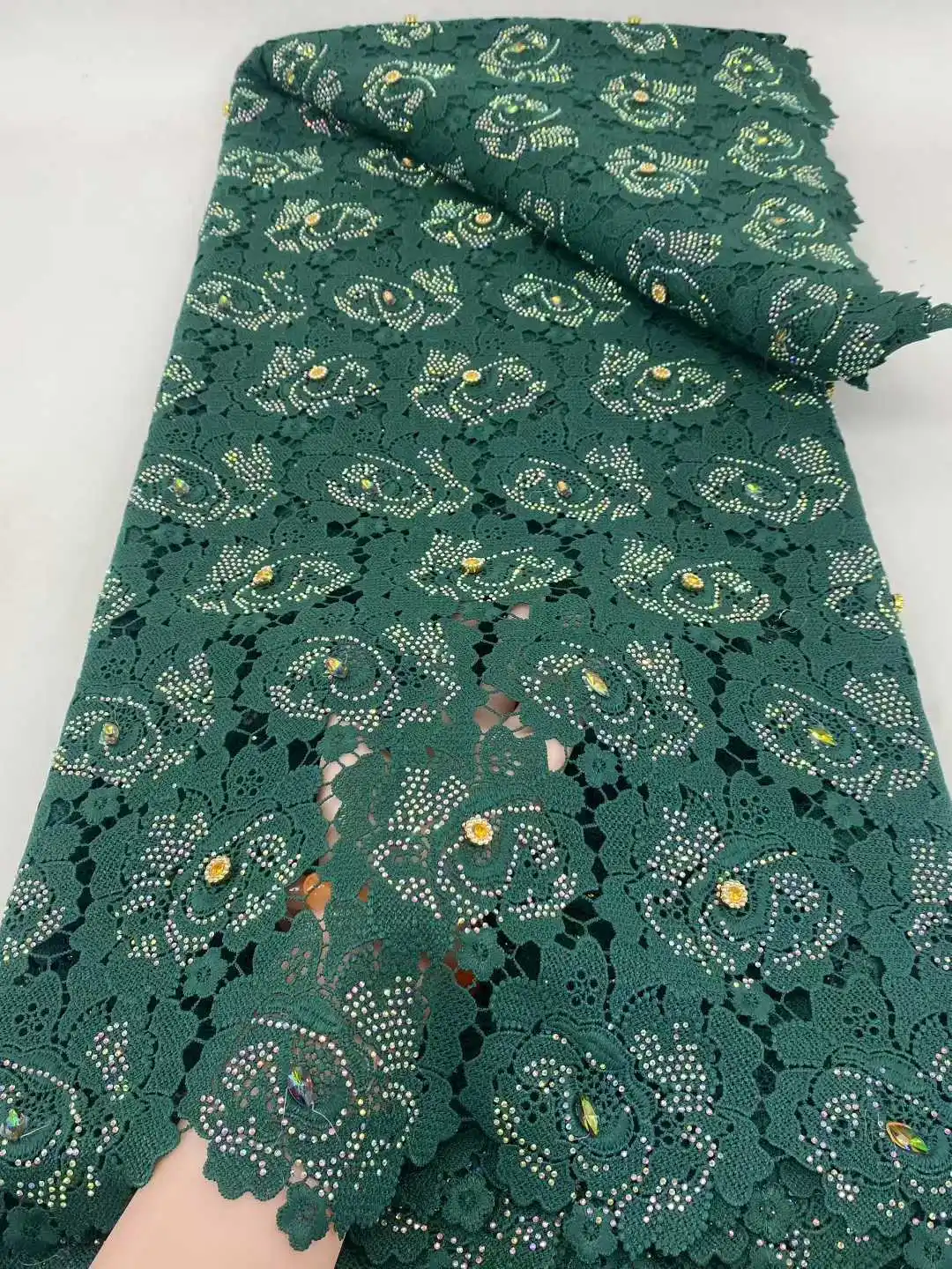 

African Guipure Lace Fabric with Big Stones 2025 High Quality Nigerian Guipure Cord Lace for Sewing Women Wedding Party Dress