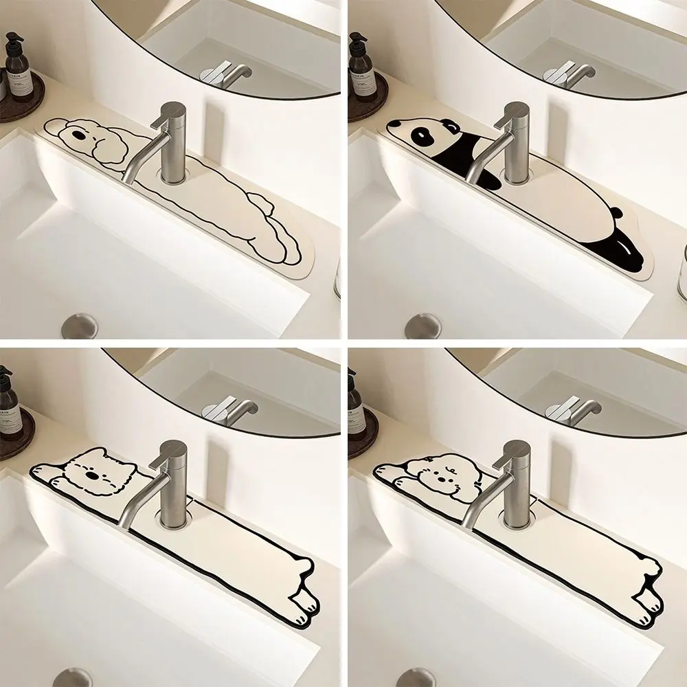 Cartoon Puppy Faucet Draining Mat Quick-Drying Thickened Sink Draining Mat Absorbent Diatom Mud Faucet Absorbent Mat