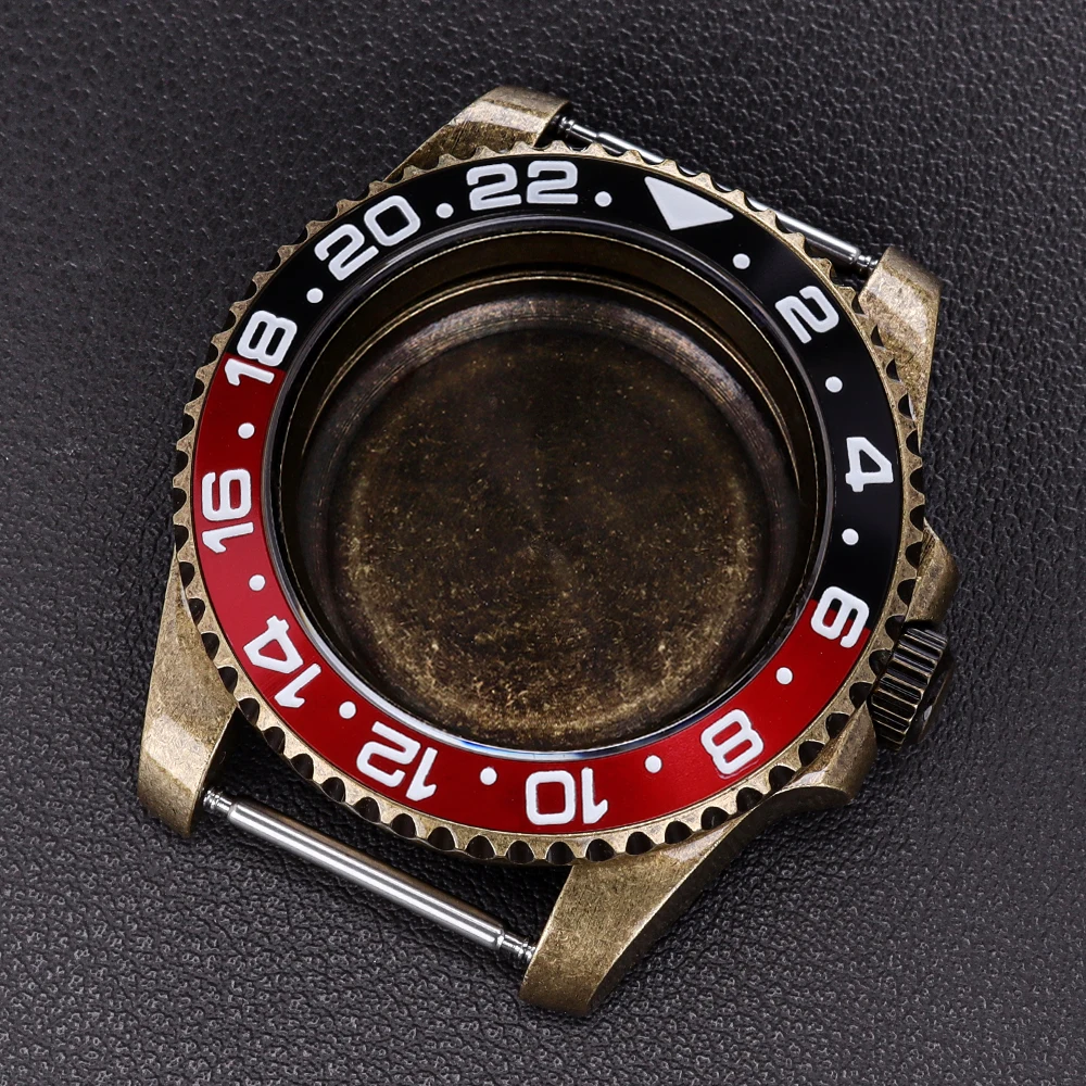 Bronze Retro Case 40mm 200m Waterproof Watch Case Accessories For SUB GMT NH35 NH36 NH34 NH38 Movement 28.5mmDial Sapphire Glass